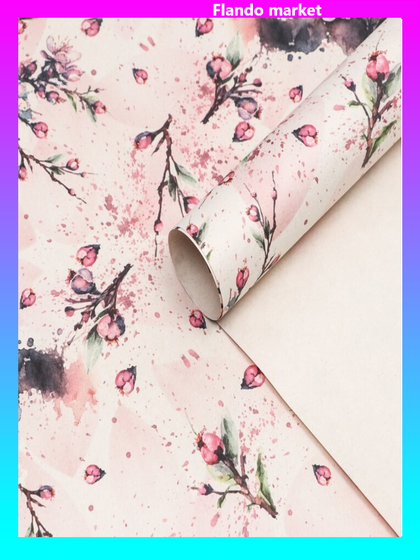 !09 Бумага (набор 5 листов) упаковочная , крафт белый "Сакура", 70х100 см.