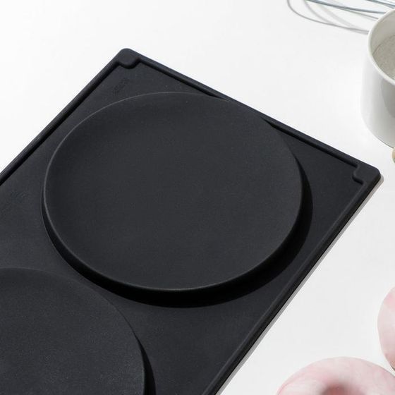 !09 Форма силиконовая для выпечки «Бискотто», 2 ячейки, 35×19,5×1,7 см, d=16 см, цвет чёрный