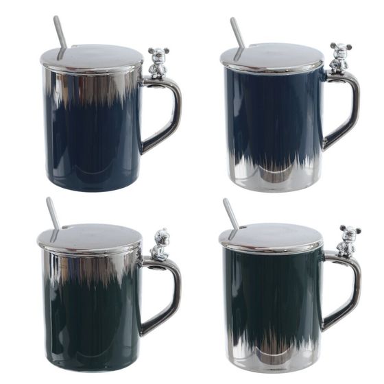 Кружка с крышкой и ложкой, 330 мл, L12 W8 H12,5 см, 4в.