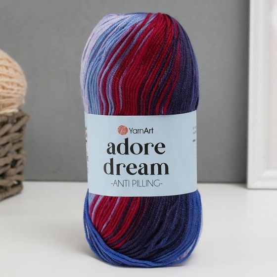 Пряжа &quot;Adore Dream&quot; 100% акрил антипиллинг 280м/100г (1075 вишня-т.синий-голубой)