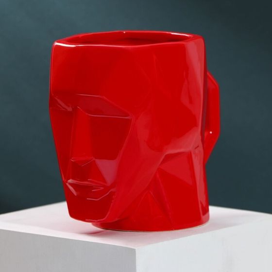Кружка керамическая «Голова», красная, 500 мл, цвет красный