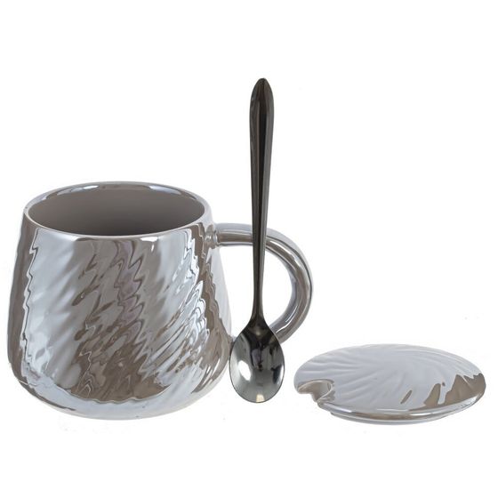 Кружка с крышкой и ложкой, 350 мл, L12,5 W9,5 H9 см