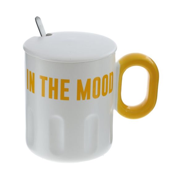 Кружка с крышкой и ложкой, L8,9 W8,9 H10,5 см, дизайн микс