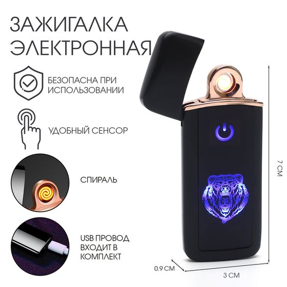 Зажигалка электронная &quot;Медведь&quot;, USB, спираль, 3 х 7 см