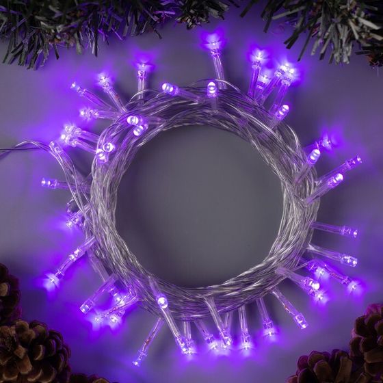 Гирлянда «Нить» 5 м, IP20, прозрачная нить, 50 LED, 8 режимов, 220 В, свечение фиолетовое