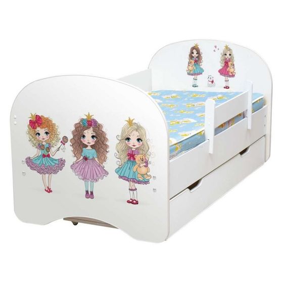Кровать детская с фотопечатью «Модницы», 800×1600 мм, с 1-м ящиком и бортиком, цвет белый