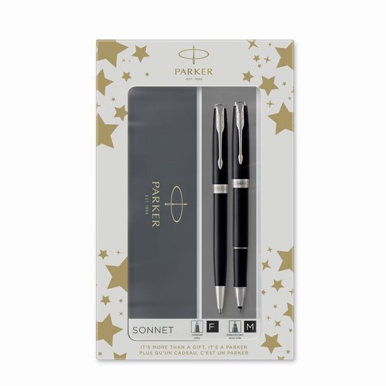 Набор Parker SONNET BLACK CT: ручка шарик 1.0 черн+ручка-роллер 1.0 черн, подар/уп 2093259