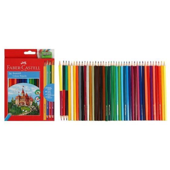 Карандаши 36 цветов Faber-Castell &quot;Замок&quot; шестигранный корпус + 3 двухцветных карандаша + чернографитный карандаш + точилка