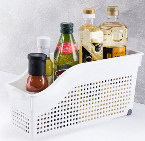 Контейнер Лофт на колесах узкий белый/мокко