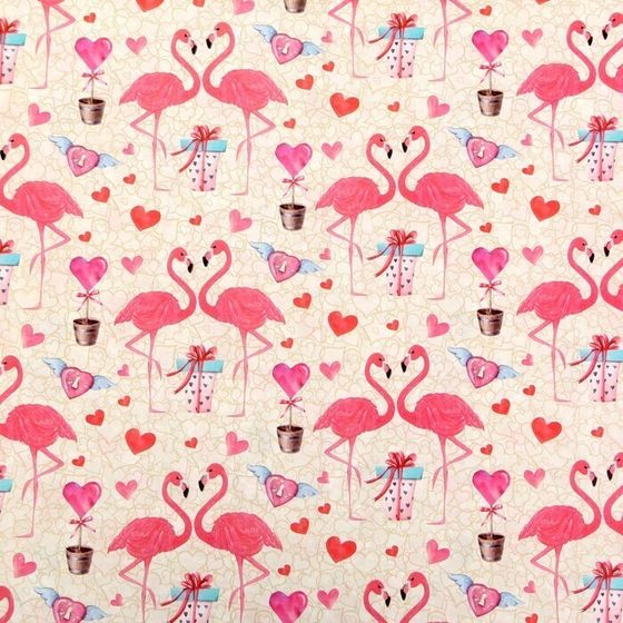 !Бумага упаковочная 2 штуки крафтовая, "Розовый фламинго", 50 х 70 см.