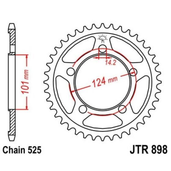 Звезда задняя, ведомая JTR898 стальная, цепь 525, 38 зубьев