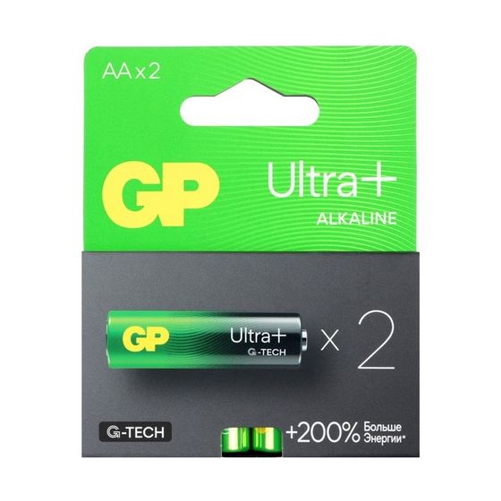 Батарейка алкалиновая GP Ultra Plus Alkaline, AA, LR6-2BL, 1.5В, блистер, 2 шт