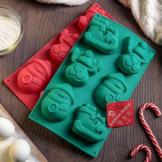 !09 Форма для выпечки «Новый год», 29×17 см, 6 ячеек (8×7×3 см), цвет МИКС