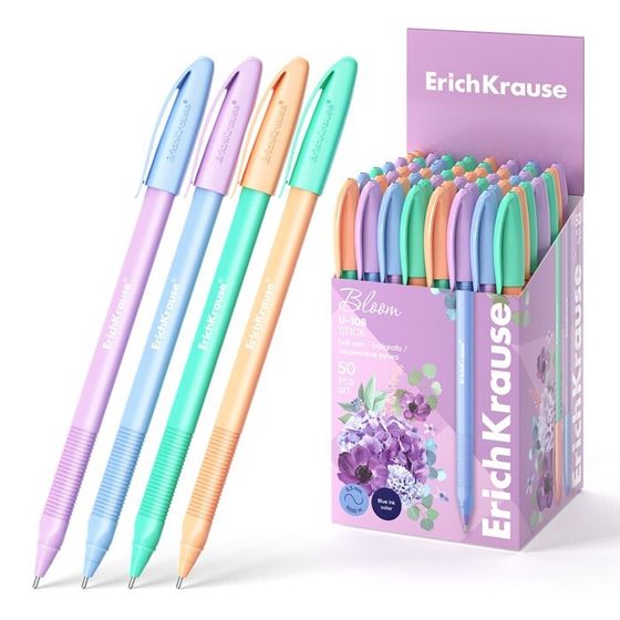 Ручка шариковая, ErichKrause, U-108 Stick &quot;Pastel Bloom&quot; узел 1.0 мм цвет синяя