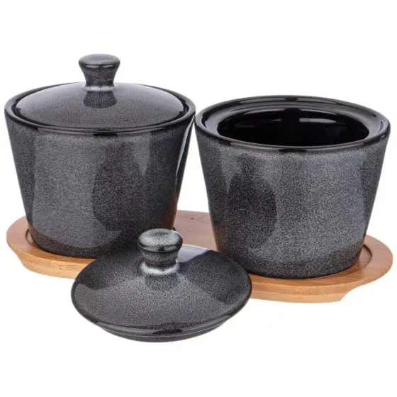 !09 Банка для сыпучих продуктов "Graphite", 2 штуки фарфор, 350 мл, 10х10х7.5 см,с крышкой