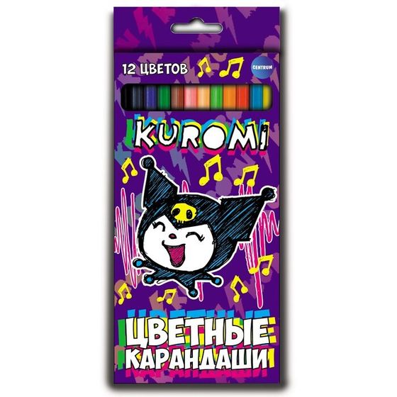 Карандаши цветные Kuromi 12цв, пластик, шестигран, европодв