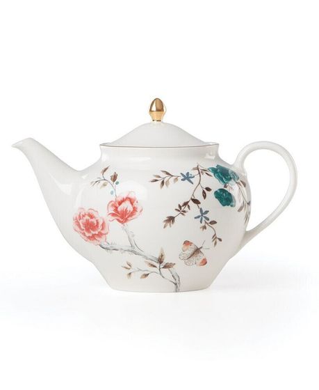 Sprig &amp; Vine 32 Oz. Porcelain Teapot with gold tone accent