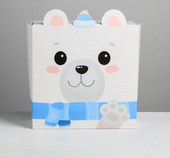 !09 Коробка складная (набор 5 штук) « С Новым Годом!Медвежонок», 25 х 25 х 10 см.