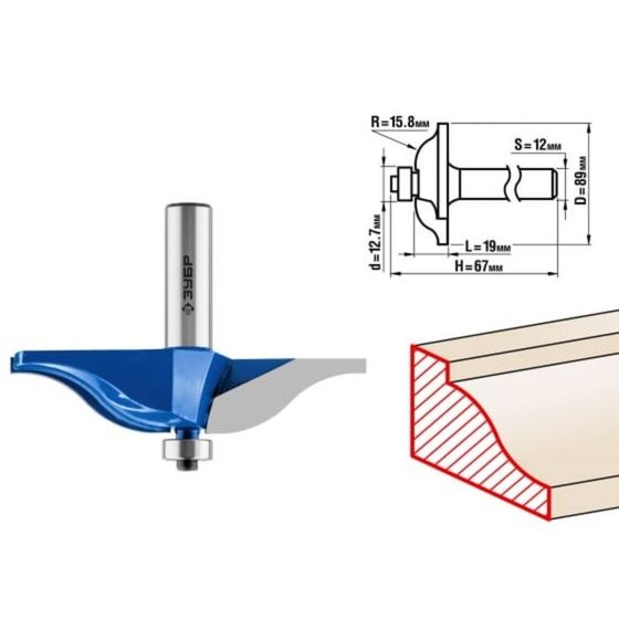 Фреза фигирейная ЗУБР 28760-89, №1, R = 15.8 мм, 89 x 19 мм