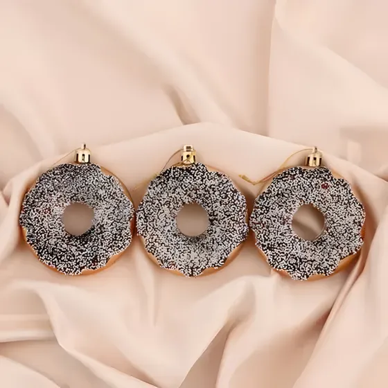 !09 Набор елочных украшений (набор 6 штук) "Пончики", 8 см, цвет коричневый