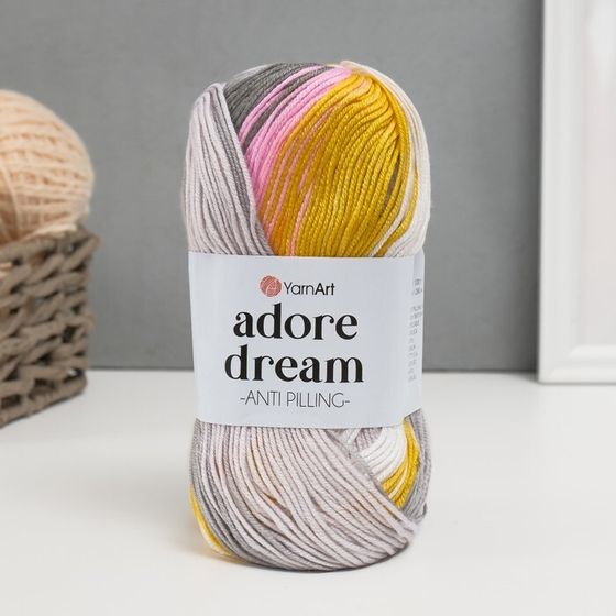 Пряжа &quot;Adore Dream&quot; 100% акрил антипиллинг 280м/100г (1064 сер-роз-жёлтый)