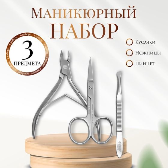 Набор маникюрный ZINGER, 3 предмета, на блистере, цвет серебристый, SIS-42