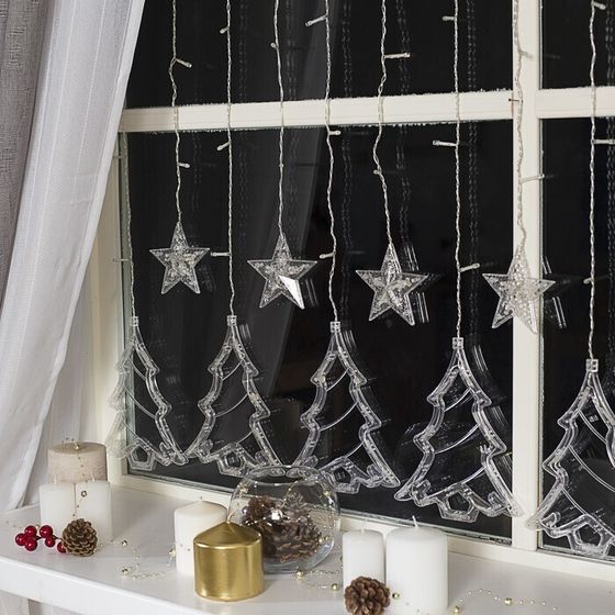 !09 Гирлянда «Бахрома» 2.4 × 0.9 м с насадками «Ёлки», IP20, прозрачная нить, 138 LED, свечение мульти, 8 режимов, 220 В