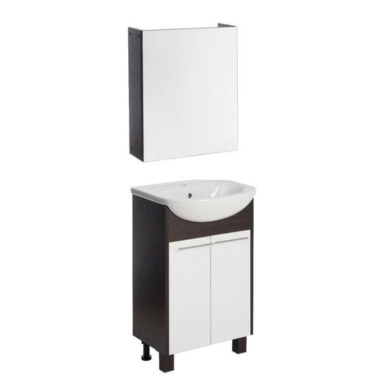 Комплект мебели: для ванной комнаты &quot;Венге 50&quot;: зеркало-шкаф + тумба + раковина