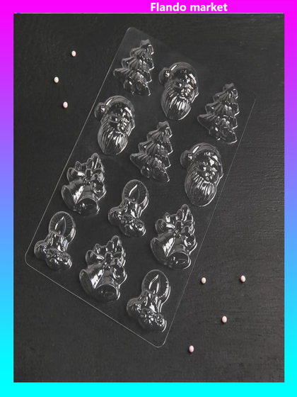 !09 Форма для шоколада новогодняя «Рождество», 12 ячеек, 15×8 см, цвет прозрачный