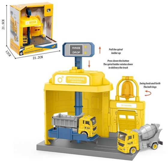Парковка «Строительный лифт», с подъёмом, машинка опускается с кнопки, звонит колокол, МИКС