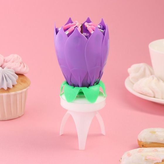 Свеча для торта музыкальная &quot;Тюльпан&quot;, крутящаяся, фиолетовая, 14,5×6 см