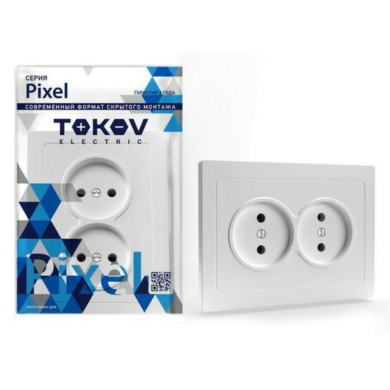 Розетка TOKOV ELECTRIС, Pixel, в сборе, 2-м, 16А, IP20, без з/к, белый, TKE-PX-R2F-C01