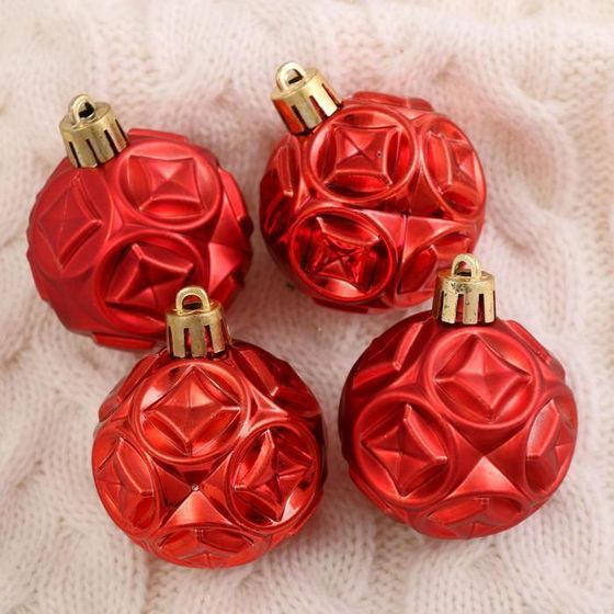 !09 Набор елочных шаров (набор 12 штук) «Мидас - геометрия », d=5 см, цвет красный
