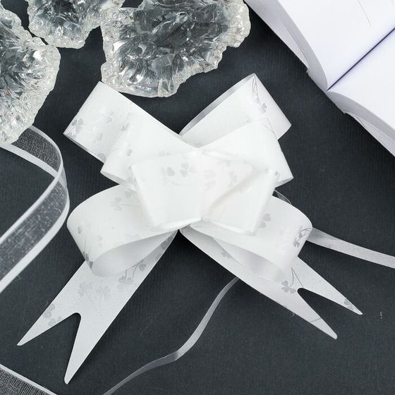 !09 Подарочный Бант - бабочка (набор 20 штук) N 1.8, цвет белый с рисунком, для упаковки подарков