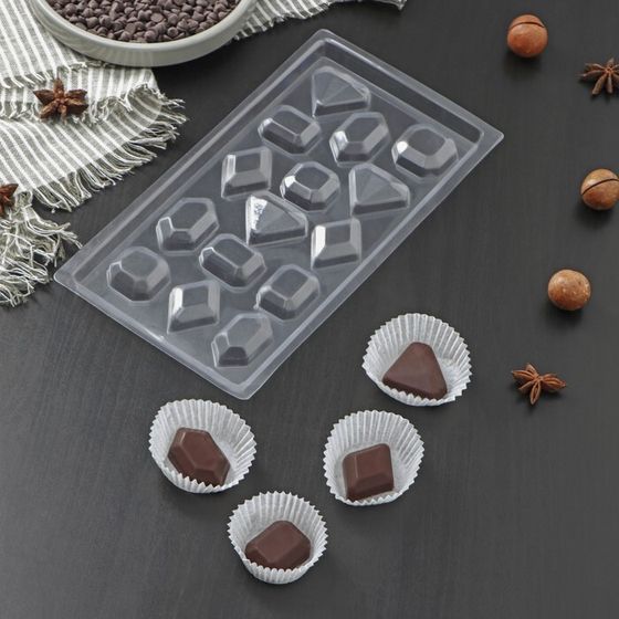 Форма для шоколада и конфет «Самоцветы», 22×11 см, 15 ячеек, 2 штуки,  цвет прозрачный