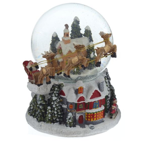 Фигурка декор в стекл шаре &quot;Дом и Дед Мороз&quot;, (подсвет,муз, вьюга 3хАА н/п), D 11 см, L16 W16 H16 см