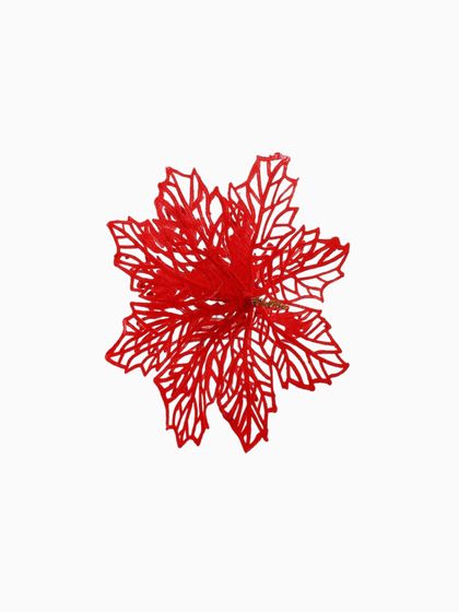 !09 Украшение ёлочное "Резной цветок" (набор 2 шт) 8,5 см, цвет красный