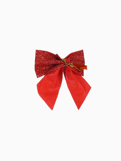 !09 Ёлочные игрушки (набор 12 шт.) «Зимнее волшебство. Бантик - блеск» пластик, 4.5×5.5 см, красный