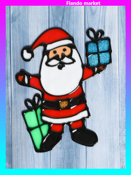 !09 Декоративные наклейки (набор 4 листа) "Дед Мороз и два подарка" 12х14,5 см.