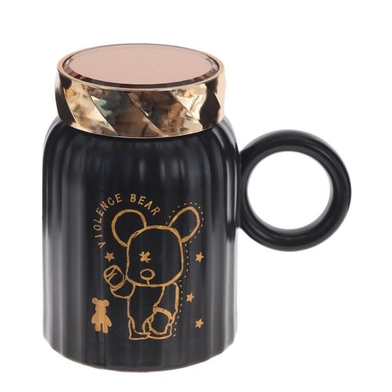 Кружка с крышкой, 500 мл, L14 W9 H13 см, дизайн микс