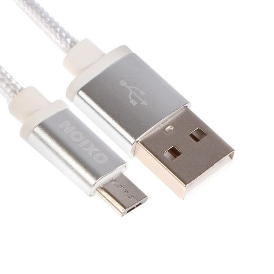 Кабель OXION DCC258, microUSB - USB, зарядка + передача данных, 1.3 м, оплетка, белый