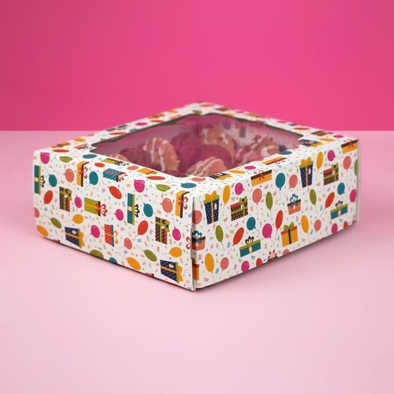 Коробка самосборная, крышка-дно, с окном,&quot;Яркий подарок&quot; 14,5 х 14,5 х 6 см