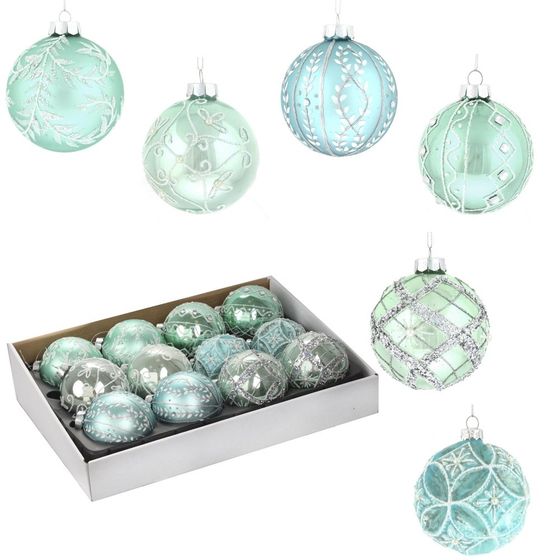 Украшение новогоднее Шар "Веселые ребята в бирюзовом" (блок 12 шт), D8 см, L36 W28 H11 см, 6в.