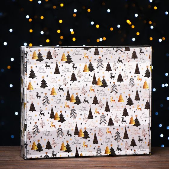 !09 Коробка сборная крышка-дно с окном, "Волшебный лес", 37 х 32 х 7 см