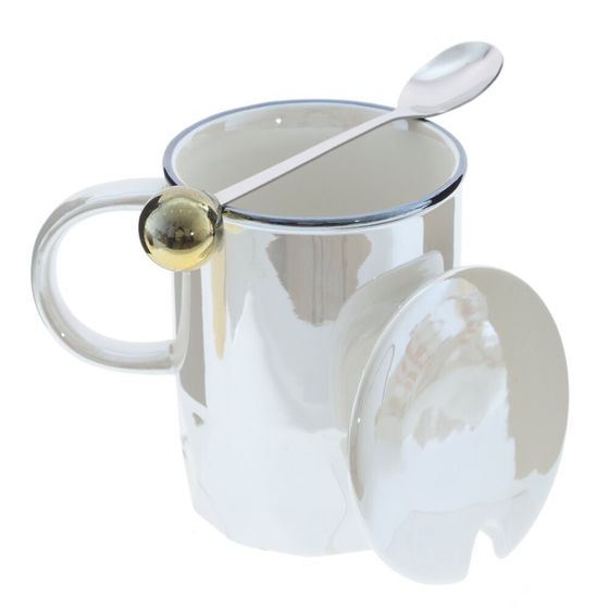 Кружка с крышкой и ложкой, 330 мл, L12 W8 H13 см, 2в.