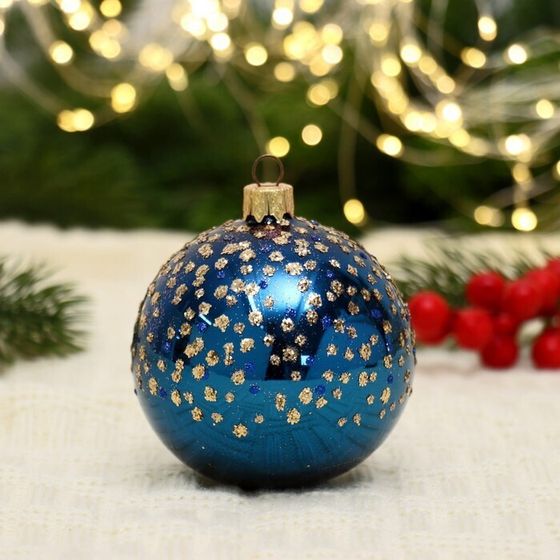 !09 Новогодний Шар 8 см, &quot;Звездное небо &quot; цвет синий стекло в п/у