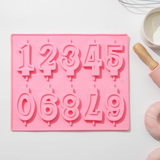 Форма силиконовая для выпечки «Цифры», 26×21 см, 10 ячеек, цвет МИКС