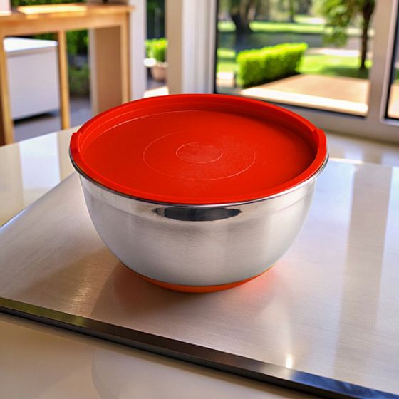 Миска стальная с крышкой MIX 24x12.5см 4.2л красная