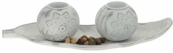 !09 Набор из 2-х подсвечников и декоративных камней на подставке, L36 W12 H8 см