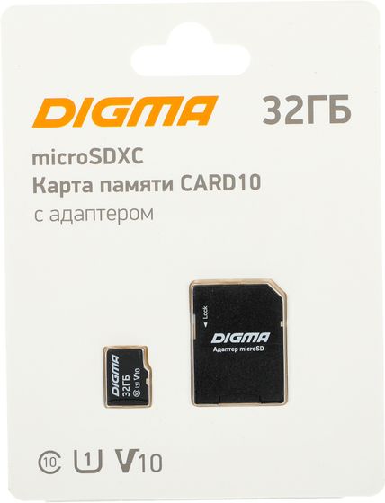 Карта памяти microSDXC 32Gb Class10 Digma CARD10 + адаптер